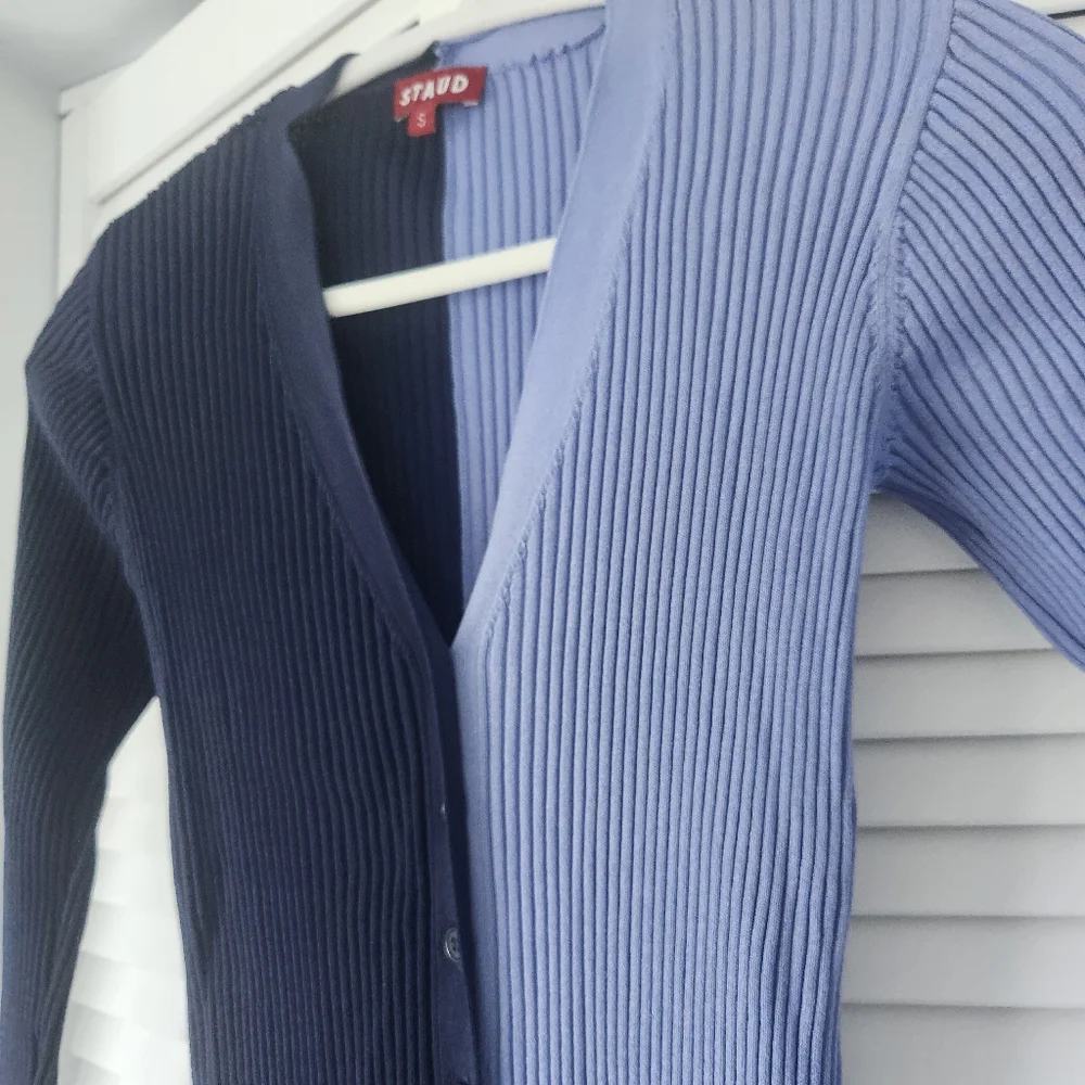STAUD SHOKO Two-Tone Ribbed Button-Front Maxi Dress - Lavender & Navy - Picture 3 of 6